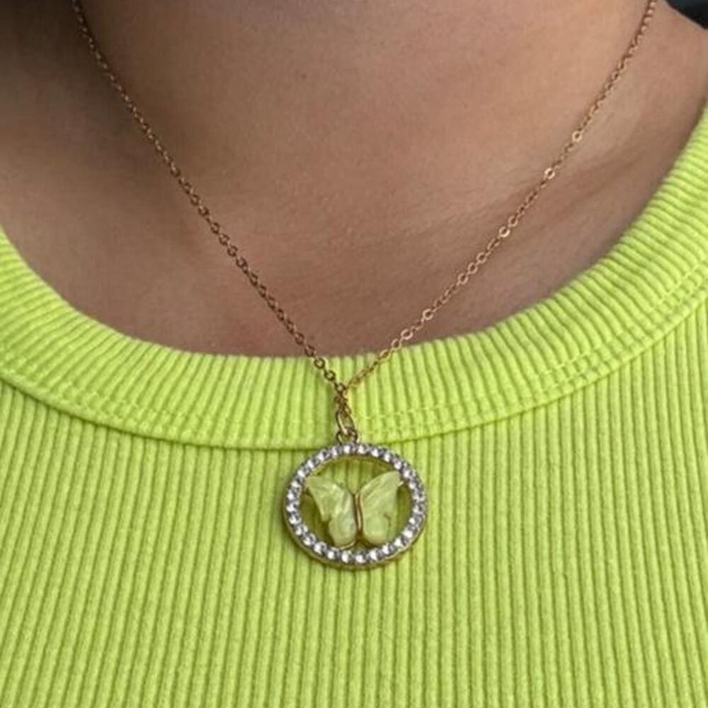 Yellow butterfly pendant necklace with